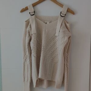 Jonathan Simkhai Off-the-Shoulder Cable Knit Wool Blend Cozy Soft Sweater Sz S